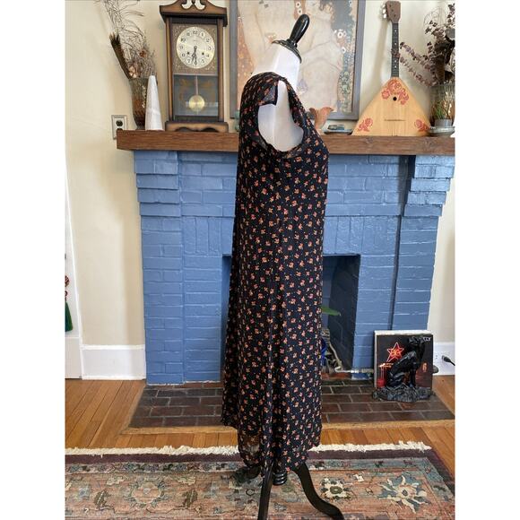 VTG 90s Y2k April Cornell S Rayon Floral Prairie Babydoll Slip Dress Sheer Beads - Picture 3 of 16